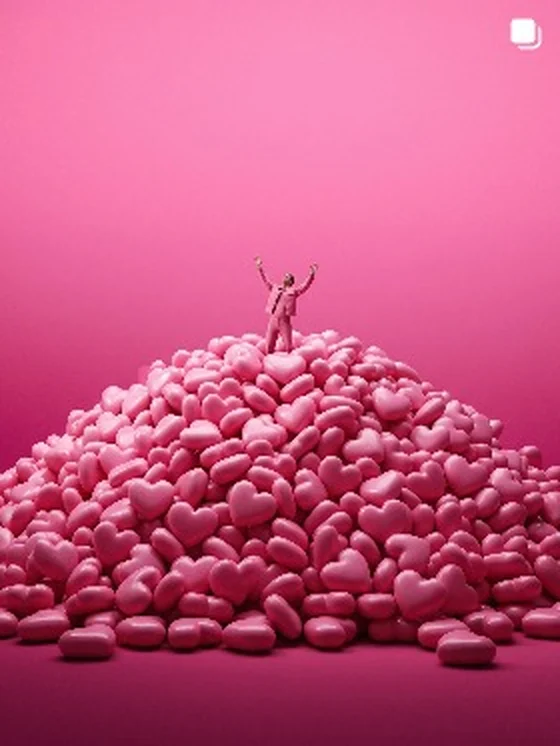 Montaña de corazones rosas, serie de imágenes con IA